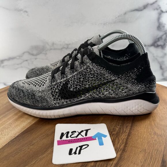 Men's Size 7 fits Womens 8.5-Nike Free RN Flyknit 2018 Running Shoes ‘Oreo’ - Picture 1 of 9